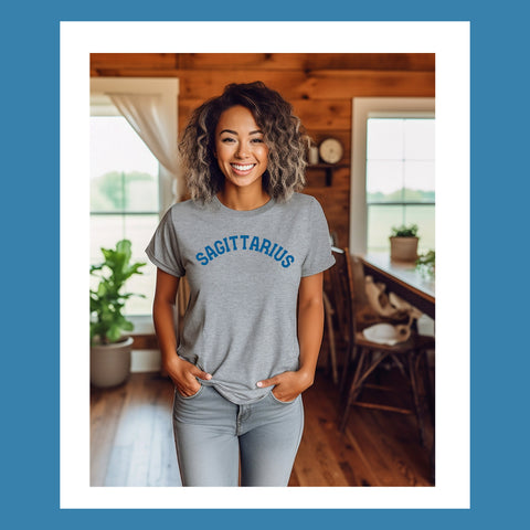 Sagittarius varsity text shirt