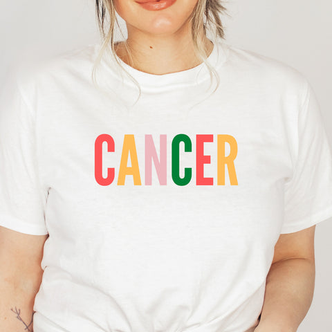 Cancer multi-color text shirt