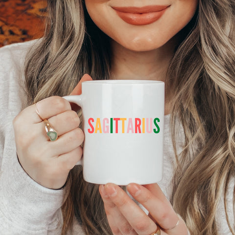Sagittarius 11 ounce multi-color text mug