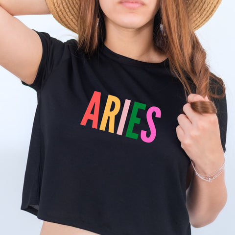 Aries multi-color text crop top