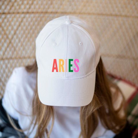 Aries multi-color text baseball hat