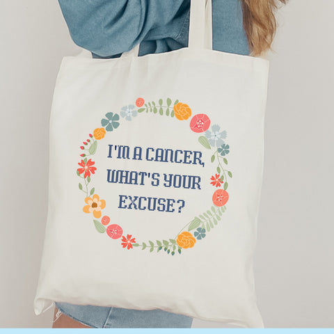 “I’m a Cancer, what’s your excuse” pastel cottage core tote bag