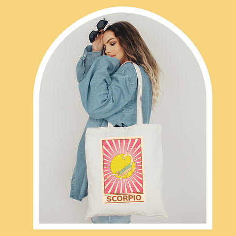 Scorpio groovy tarot card tote bag