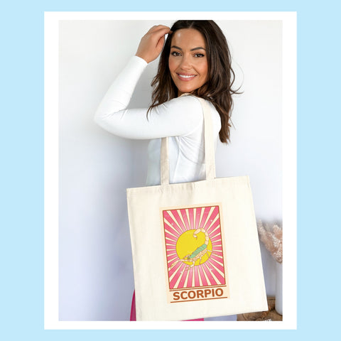 Scorpio groovy tarot card tote bag