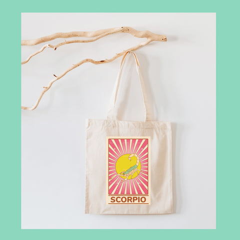 Scorpio groovy tarot card tote bag