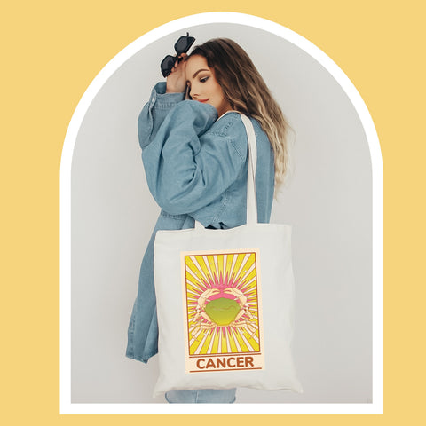 Cancer groovy tarot card tote bag