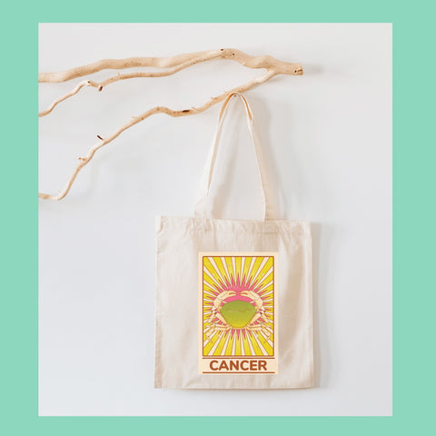 Cancer groovy tarot card tote bag