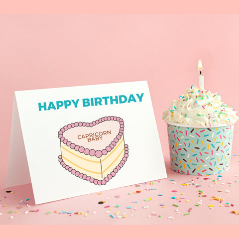 Capricorn sign birthday cake card