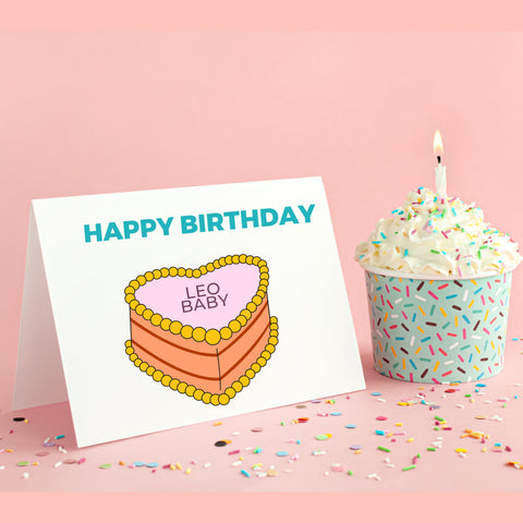 Leo sign birthday cake card