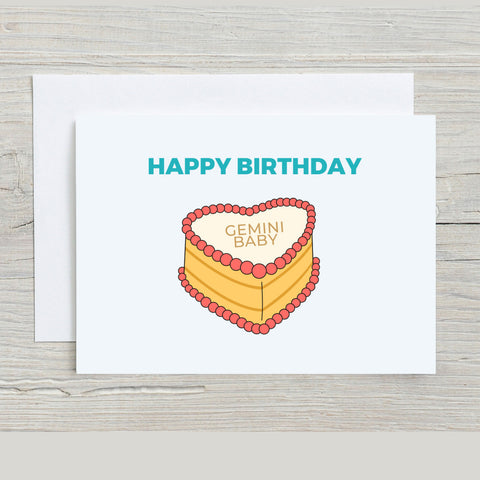 Gemini sign birthday cake card