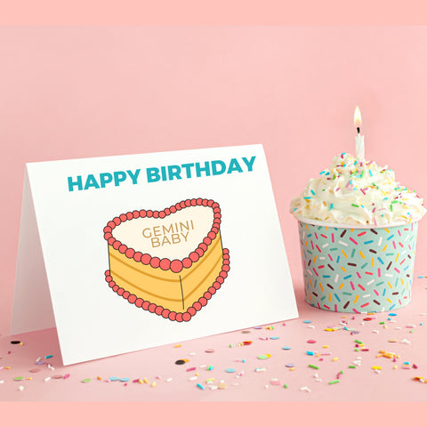 Gemini sign birthday cake card