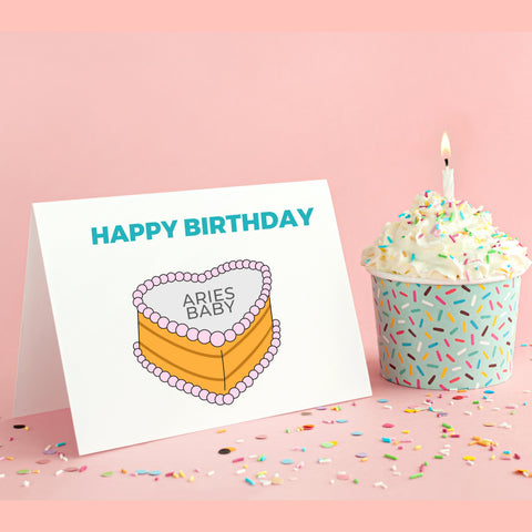 Aries sign birthday cake card