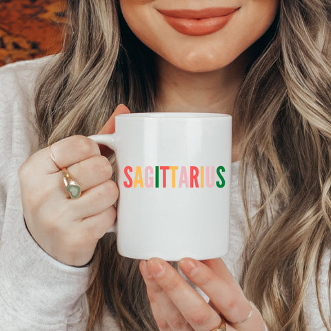 Sagittarius colorful text 11 ounce mug