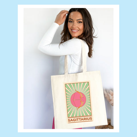Sagittarius groovy tarot tote bag