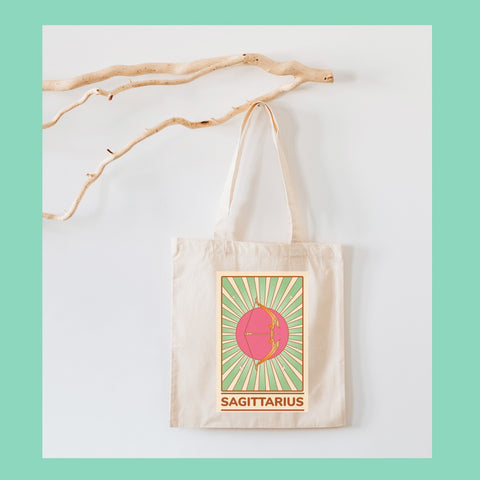 Sagittarius groovy tarot tote bag