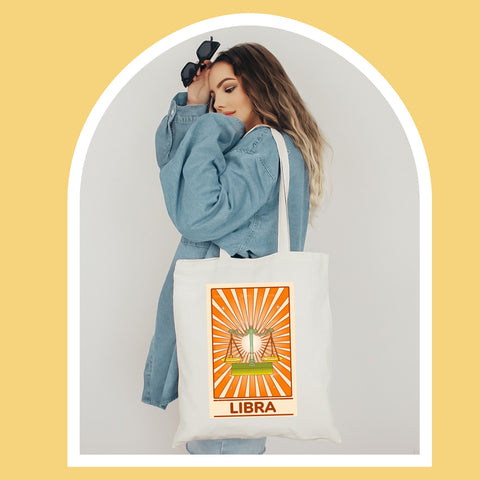 Libra groovy tarot card tote bag