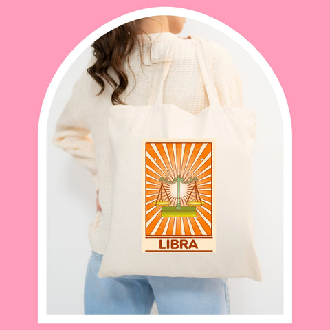 Libra groovy tarot card tote bag