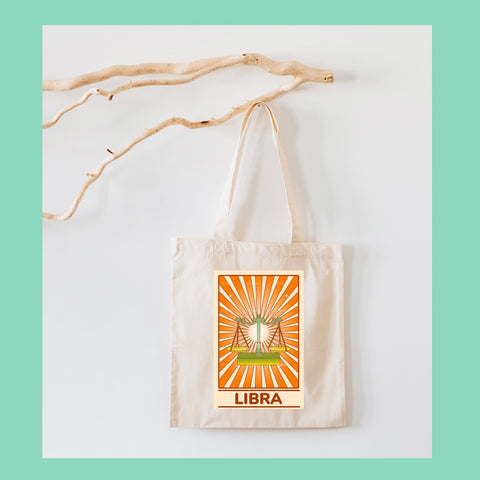 Libra groovy tarot card tote bag