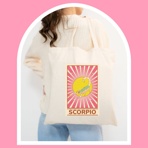 Scorpio groovy tarot card tote bag