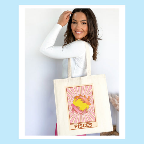Pisces groovy tarot tote bag