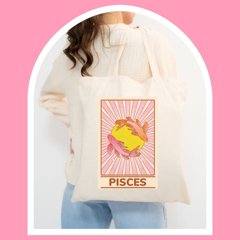 Pisces groovy tarot tote bag