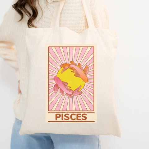 Pisces groovy tarot tote bag