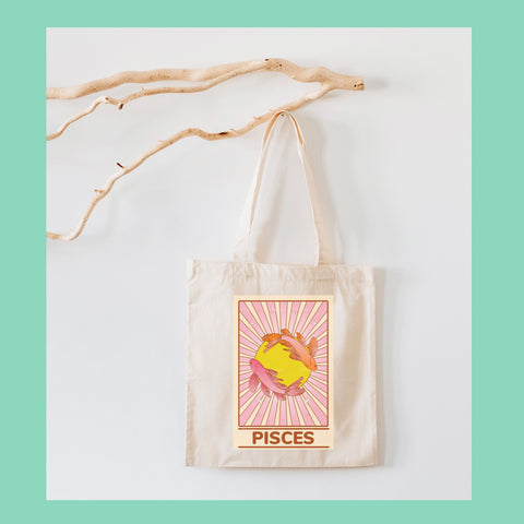 Pisces groovy tarot tote bag