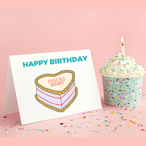 Pisces sign birthday cake card