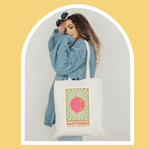 Sagittarius groovy tarot tote bag