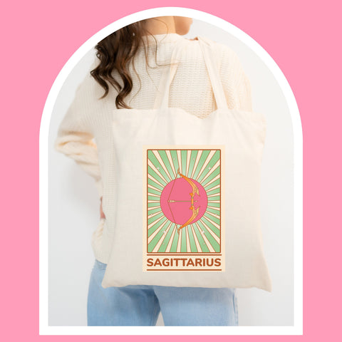 Sagittarius groovy tarot tote bag