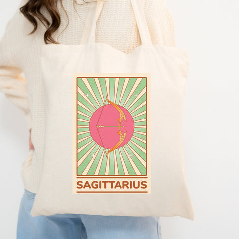 Sagittarius groovy tarot tote bag